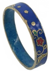 Vintage Cloisonne Enamel Boho Floral Band Ring Blue Gold Tone Size 7.5 Stackable