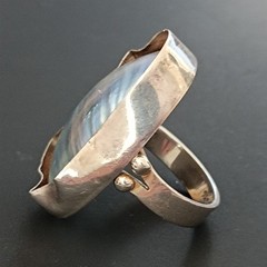 Silver Sculptural Pearl Ring Large Baroque Organic Statement Boho Asymmetrical