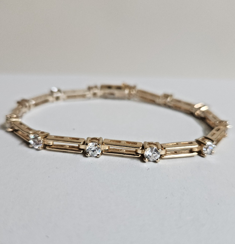 Vintage Gold Tone Sterling Silver CZ Open Chain Link Bracelet 7″