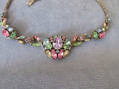 vintage signed 1955 HOLLYCRAFT NECKLACE multi color pastel rhinestones