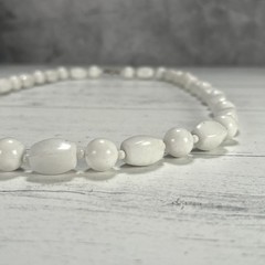 Vintage White Lucite Beaded Necklace 1970s-1980s Costume Jewelry
