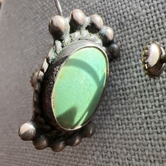 Vintage Turquoise & Silver Metal Earrings; Beautiful Shade of Turquoise / Green