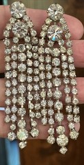 Vintage Huge Prong Set Rhinestones Chandelier Dangle Drop Clip On Earrings