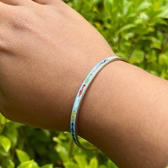 Sky Blue/ Rainbow Scroll Vintage Cloisonné Brass & Enamel Bangle (Medium)