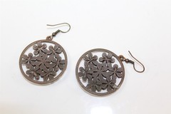 Earrings Bronze-tone Alloy With Resin Fill Floral Design Dangle Vintage
