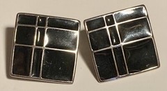 Black & Silver Enamel Retro Geometric Clip-On Earrings Square Vintage