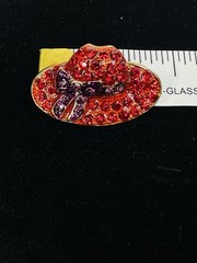 Vintage Red Rhinestone Red Hat Society Brooch Pin Purple Bow
