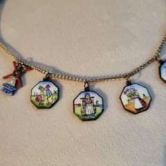 Antique Vintage Dutch Necklace Enamel Copper Charms Souvenir HollandNetherlands