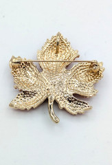 Vintage Brooch Maple Leaf Orange Honey Rhinestone Gold Tone