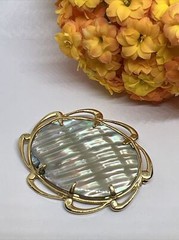 Signed JJJ 1/20 12k Gold Filled GF Oval MOP 2” Pin Brooch 7075