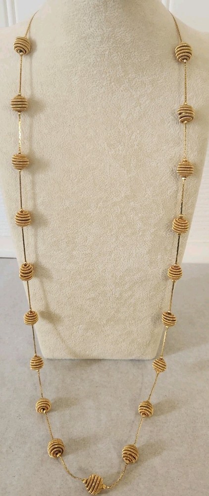Trifari Gold Necklace Gold Wired Ball Long Chain 30″ Long Spring Ring Closure
