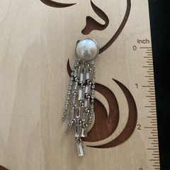 Vintage Earrings Faux Pearl Rhinestone Stud w/ Long Dangling Strands Statement
