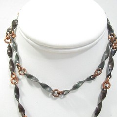 Copper and Pewter Mixed Metal Pendant Vintage Necklace Mid Century Modern