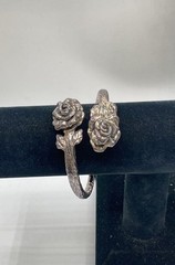 Sterling Silver 925 Double Rose Floral Bypass Bangle Bracelet 6.5″ 21.7g