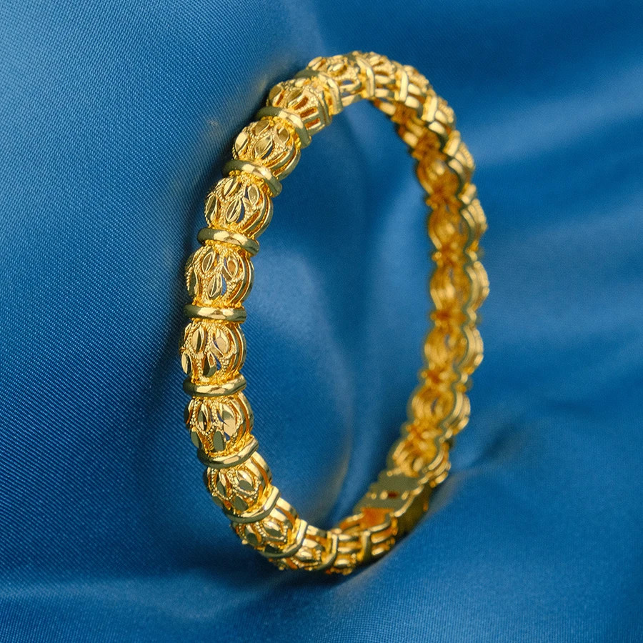 1Pcs Gold Tone Carved Bangle Set for Women, Vintage Textured Hinged Bracelet, Et