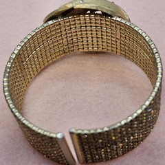 Mixed Media Amber Color Bracelet Brooch Embellished Goldtone One Of A Kind