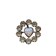 Antique Victorian Opaline Glass Heart Brooch Paste Rhinestone C Clasp Estate