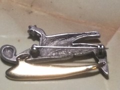LIZ GATTA Angel Pin Brooch Silver Pewter GOLD TONE Signed Safety Catch Designer