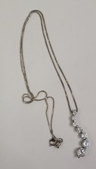 Signed S Sterling 925 Italy Cubic Zircon CZ 1.75” Journey Pendant 18” Necklace