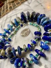 LAPIS & KINGMAN TURQUOISE – Graduated Rondelle Disk Necklace & Sterling Silver