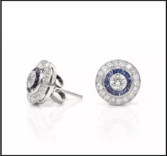Vintage Halo Sapphire Art Deco Lab Created Diamond Gift 925 Silver Stud Earrings