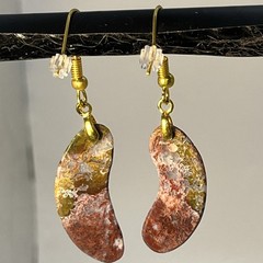 Crazy Lace Agate Boomerang Earrings Gold French Wire lightweight Gemstone Boho