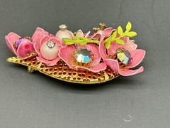 Vintage Mid Century Enamel Rhinestone Floral Brooch