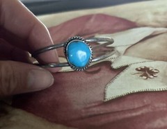 Vintage Turquoise Silver Bangle Cuff Bracelet Adjustable One Size Fits All
