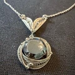 Vintage Sorrento Sterling Hematite Necklace & Clip Earrings Filigree Set