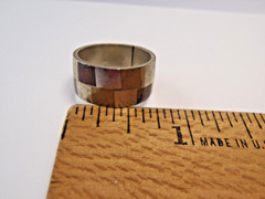 Estate 925 Sterling Silver Checkered 9mm Ring Band Silver Bronze Brass Sz 6 1/4