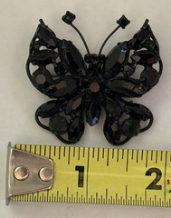 Vintage Butterfly Brooch Signed Regency Jet Black Rhinestone Pin