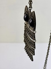 gold tone articulated owl antique necklace