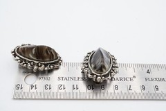 Vintage Clip On Earrings Silver Tone Molded Stone