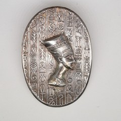 Antique Sterling Silver Queen Nefertiti Egyptian Revival Brooch Trombone Clasp