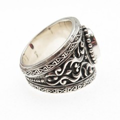 925 Sterling Silver Vintage Real Red Garnet Floral Ornate Ring Size 11.25