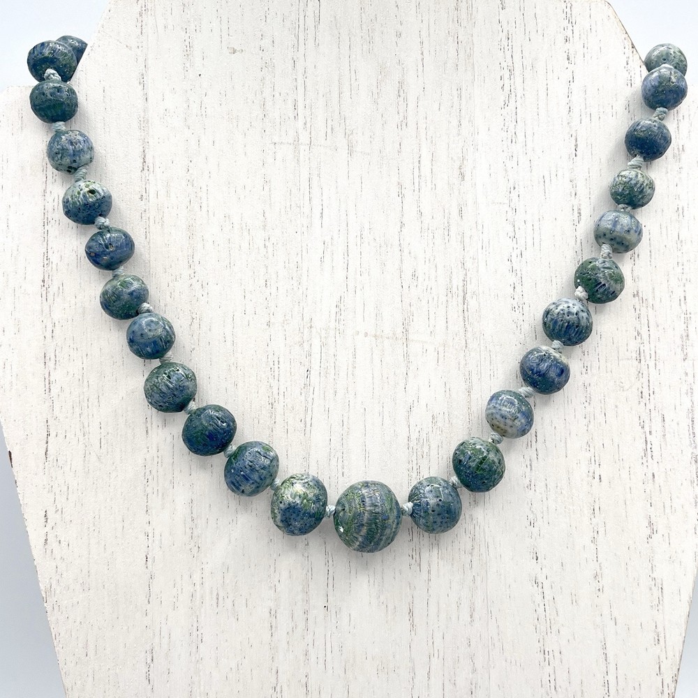 Vintage Les Bernard Necklace Blue Green Gray Coral Graduated Bead 19.5”
