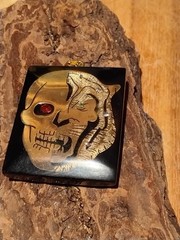 Vintage Bloodred Resin Skull ~Tiger Metamorphosis Pendant