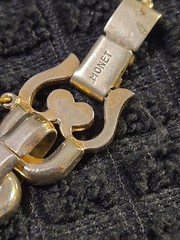 Vintage Monet Silver Tone Link Bracelet Fold Over Clasp Safety Chain 7.5″ Chunky