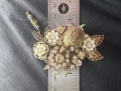 Vintage Assemblage Brooch Pendant Turtle Rhinestone Filigree Flower Dangle Pin