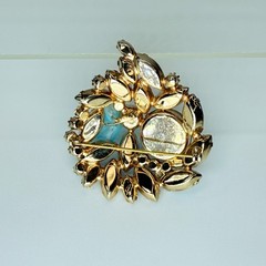 Vintage Blue Aurora Borealis Rhinestone Brooch Pin Flowers Blue Stone