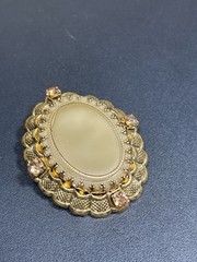 Antique Victorian Brooch – Ornate Gilt Metal with Central Cabochon and Champagne