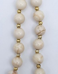 Vintage Gold Tone Jasper Beaded Necklace Polished Cream Boho Natural Graduated