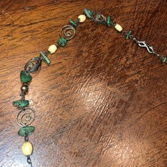 Vintage Southwestern Artisan Necklace Sterling Malachite & Horn/bone Beads 925