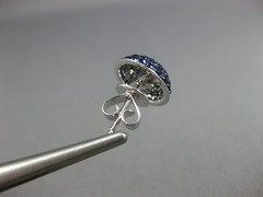 1.03CT DIAMOND & AAA SAPPHIRE 18KT WHITE GOLD 3D ROUND DOME SHAPE STUD EARRINGS