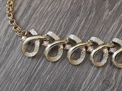 3 Piece Set Vintage Clip on Collar Bracelet Gold Tone AB Chunky Ribbon