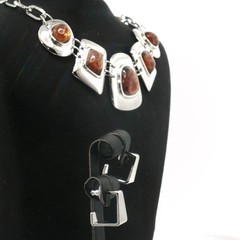 Vintage Amber Cabochon Jewelry Set — Kiam Family Necklace & Earrings