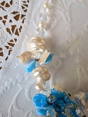 Vintage Venetian Aqua Pearlized Flower Bead Art Glass Necklace 17 Inches