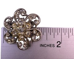 Vintage Unknown Silver Tone Floral Rhinestone Brooch Pin Jewelry