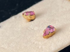 Vintage Pear Shape .25” dainty pink Sapphire Solitaire Stud Earring 14K gold