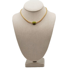 Crown Trifari Mesh Choker Necklace Lime Green Lucite Fixed Barrel Pendant 15 in
